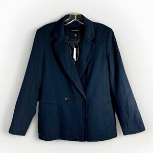 NWT BANANA REPUBLIC Womens 12P Blazer Cotton Navy Textured Stretch Preppy School